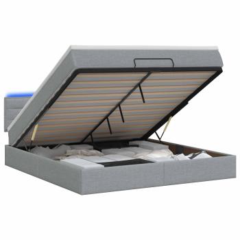 Ottoman-Bett mit Matratze und LED Hellgrau 140 x 200 cm Stoff