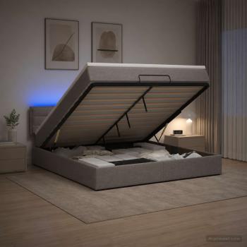 Ottoman-Bett mit Matratze und LED Taupe 140 x 200 cm Stoff