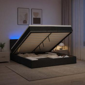Ottoman-Bett mit Matratze und LED Schwarz 160 x 200 cm Stoff