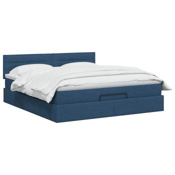 Ottoman-Bett mit Matratze und LED Blau 180 x 200 cm Stoff