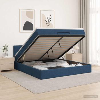 Ottoman-Bett mit Matratze und LED Blau 180 x 200 cm Stoff