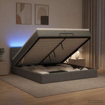 ARDEBO.de - Ottoman-Bett mit Matratze und LED Dunkelgrau 200 x 200 cm Stoff