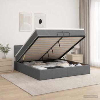 Ottoman-Bett mit Matratze und LED Dunkelgrau 200 x 200 cm Stoff