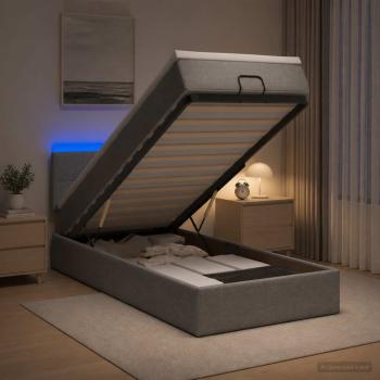 ARDEBO.de - Ottoman-Bett mit Matratze und LED Hellgrau 90 x 200 cm Stoff
