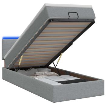 Ottoman-Bett mit Matratze und LED Hellgrau 90 x 200 cm Stoff
