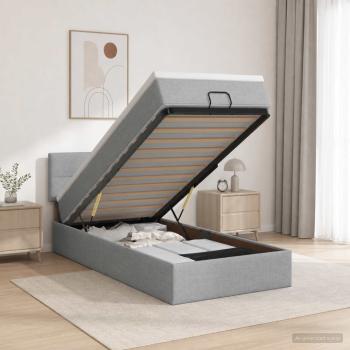 Ottoman-Bett mit Matratze und LED Hellgrau 90 x 200 cm Stoff