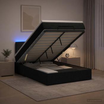 ARDEBO.de - Ottoman-Bett mit Matratze und LED Schwarz 120 x 190 cm Stoff