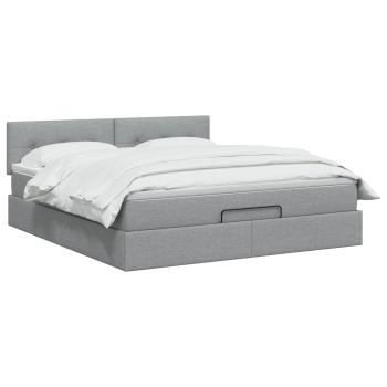 Ottoman-Bett mit Matratze und LED Hellgrau 140 x 190 cm Stoff