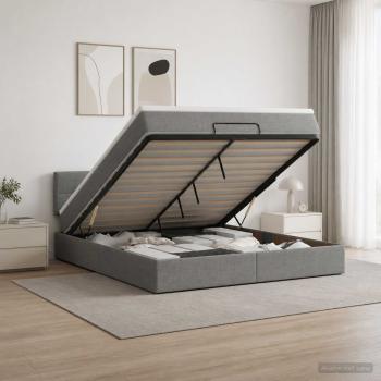 ARDEBO.de - Ottoman-Bett mit Matratze und LED Dunkelgrau 140 x 190 cm Stoff