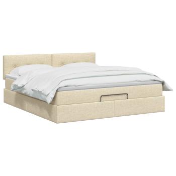 Ottoman-Bett mit Matratze und LED Creme 140 x 190 cm Stoff