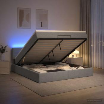 ARDEBO.de - Ottoman-Bett mit Matratze und LED Hellgrau 160 x 200 cm Stoff