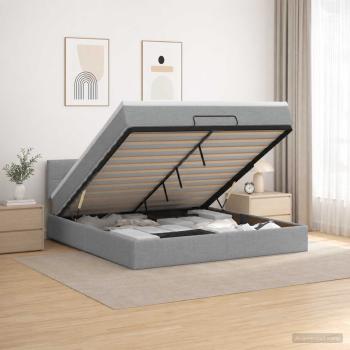 Ottoman-Bett mit Matratze und LED Hellgrau 160 x 200 cm Stoff