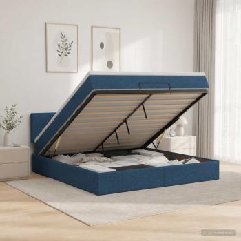 ARDEBO.de - Ottoman-Bett mit Matratze und LED Blau 160 x 200 cm Stoff