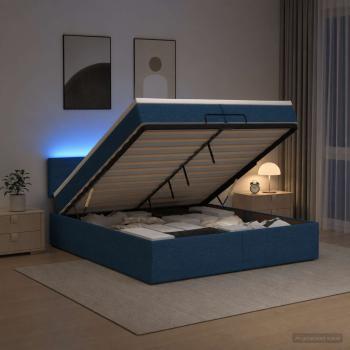 ARDEBO.de - Ottoman-Bett mit Matratze und LED Blau 200 x 200 cm Stoff