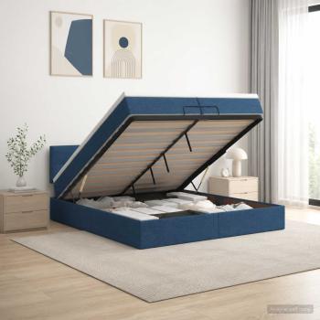 Ottoman-Bett mit Matratze und LED Blau 200 x 200 cm Stoff