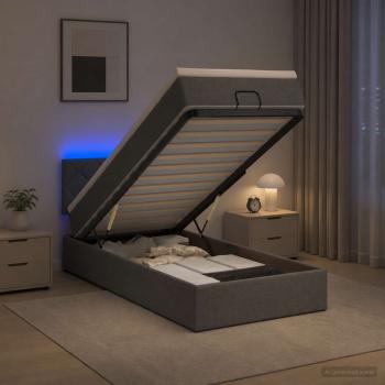 Ottoman-Bett mit Matratze und LED Dunkelgrau 100 x 200 cm Stoff