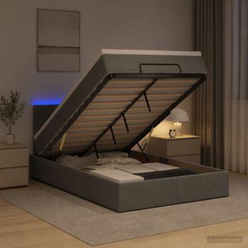 ARDEBO.de - Ottoman-Bett mit Matratze und LED Dunkelgrau 120 x 190 cm Stoff