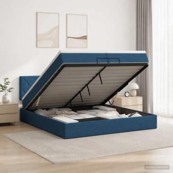 ARDEBO.de - Ottoman-Bett mit Matratze und LED Blau 200 x 200 cm Stoff