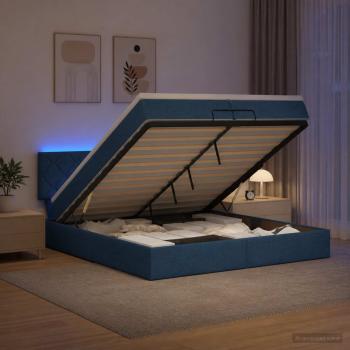 Ottoman-Bett mit Matratze und LED Blau 200 x 200 cm Stoff