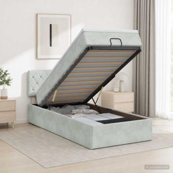 Ottoman-Bett mit Matratze und LED Hellgrau 90 x 190 cm Samt