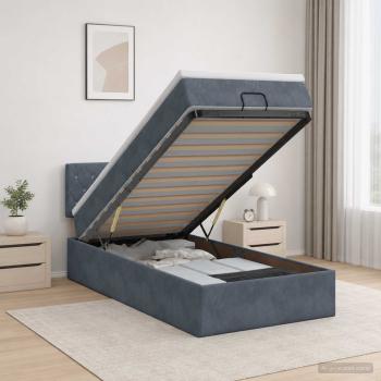 ARDEBO.de - Ottoman-Bett mit Matratze und LED Dunkelgrau 90 x 190 cm Samt