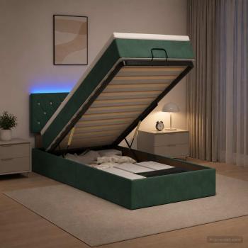 Ottoman-Bett mit Matratze und LED Dunkelgrün 90 x 190 cm Samt