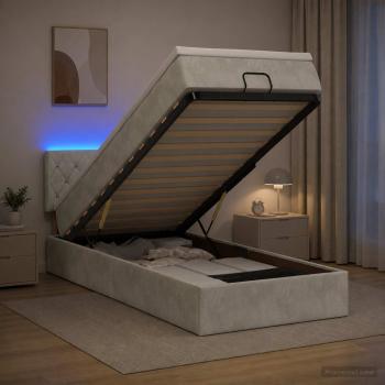 ARDEBO.de - Ottoman-Bett mit Matratze und LED Hellgrau 90 x 200 cm Samt