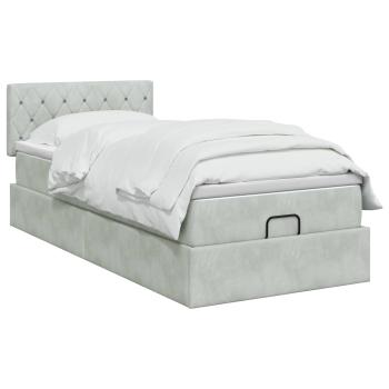 Ottoman-Bett mit Matratze und LED Hellgrau 90 x 200 cm Samt