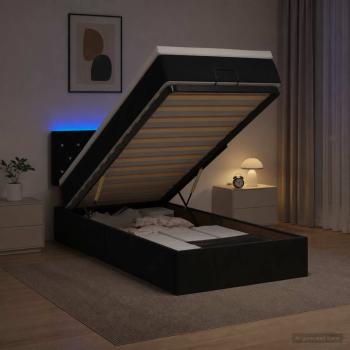ARDEBO.de - Ottoman-Bett mit Matratze und LED Schwarz 90 x 200 cm Samt