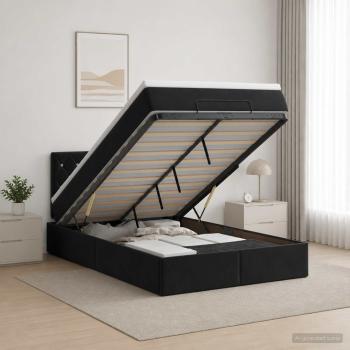 Ottoman-Bett mit Matratze und LED Schwarz 120 x 190 cm Samt