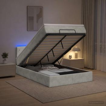 ARDEBO.de - Ottoman-Bett mit Matratze und LED Hellgrau 120 x 200 cm Samt