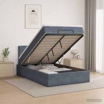 Ottoman-Bett mit Matratze und LED Dunkelgrau 120 x 200 cm Samt