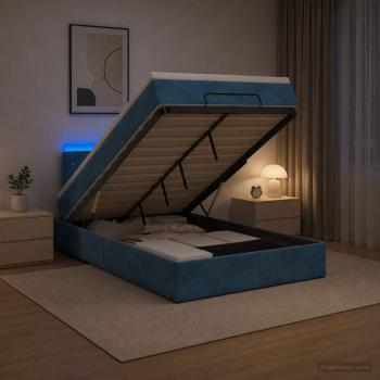 ARDEBO.de - Ottoman-Bett mit Matratze und LED Dunkelblau 120 x 200 cm Samt