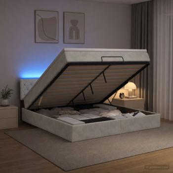 ARDEBO.de - Ottoman-Bett mit Matratze und LED Hellgrau 140 x 190 cm Samt