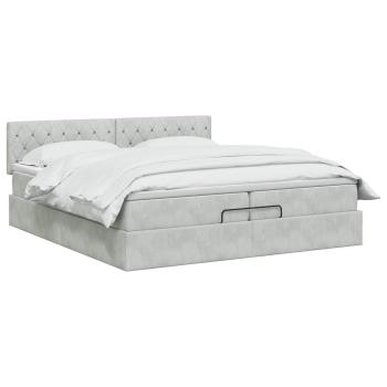 Ottoman-Bett mit Matratze und LED Hellgrau 200 x 200 cm Samt