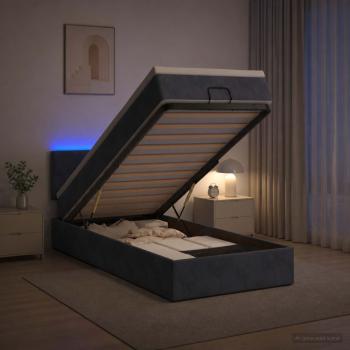 ARDEBO.de - Ottoman-Bett mit Matratze und LED Dunkelgrau 80 x 200 cm Samt
