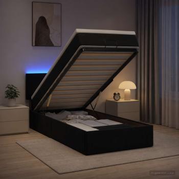 ARDEBO.de - Ottoman-Bett mit Matratze und LED Schwarz 80 x 200 cm Samt