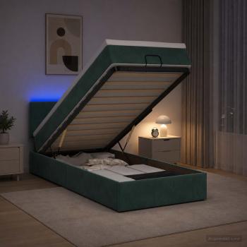 ARDEBO.de - Ottoman-Bett mit Matratze und LED Dunkelgrün 90 x 190 cm Samt