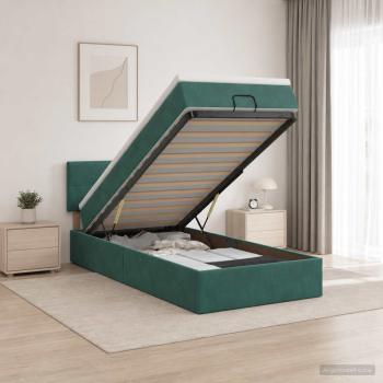 Ottoman-Bett mit Matratze und LED Dunkelgrün 90 x 190 cm Samt