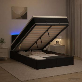 ARDEBO.de - Ottoman-Bett mit Matratze und LED Schwarz 120 x 190 cm Samt