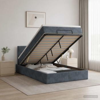 Ottoman-Bett mit Matratze und LED Dunkelgrau 120 x 200 cm Samt