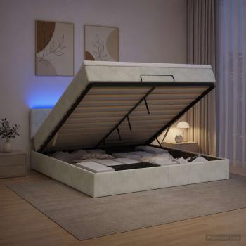 ARDEBO.de - Ottoman-Bett mit Matratze und LED Hellgrau 140 x 200 cm Samt