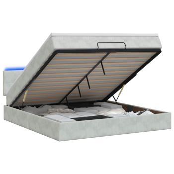Ottoman-Bett mit Matratze und LED Hellgrau 140 x 200 cm Samt