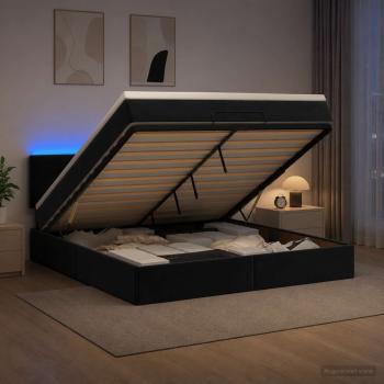 ARDEBO.de - Ottoman-Bett mit Matratze und LED Schwarz 140 x 200 cm Samt