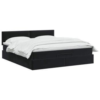 Ottoman-Bett mit Matratze und LED Schwarz 140 x 200 cm Samt