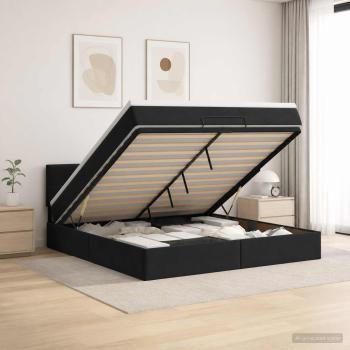 Ottoman-Bett mit Matratze und LED Schwarz 140 x 200 cm Samt