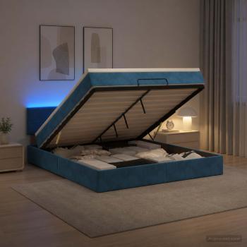 ARDEBO.de - Ottoman-Bett mit Matratze und LED Dunkelblau 140 x 200 cm Samt