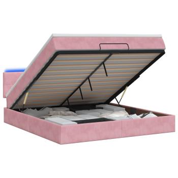 Ottoman-Bett mit Matratze und LED Rosa 180 x 200 cm Samt