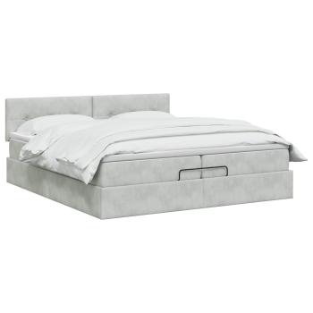 Ottoman-Bett mit Matratze und LED Hellgrau 200 x 200 cm Samt
