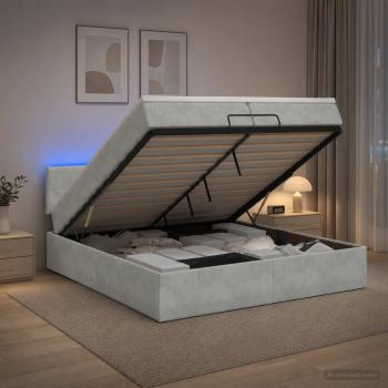 Ottoman-Bett mit Matratze und LED Hellgrau 200 x 200 cm Samt